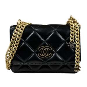 CHANEL Black Lambskin Leather Wallet